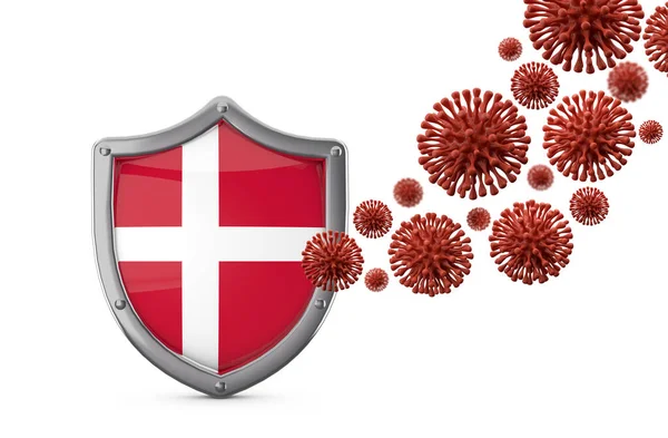 Denmark flag shield protection against a virus bacteria. 3D Render — Stock Photo, Image