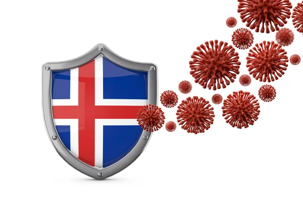 Protección de la bandera de Islandia contra una bacteria del virus. Renderizado 3D — Foto de Stock