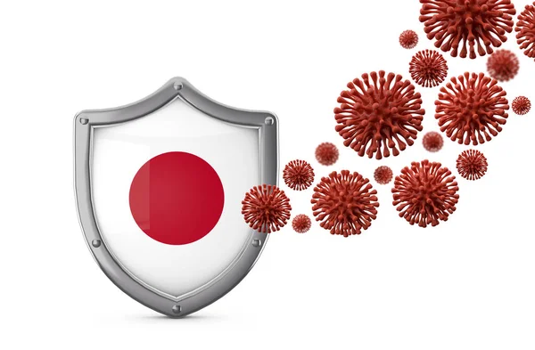 Japan flag shield protection against a virus bacteria. 3D Render — Stock Photo, Image
