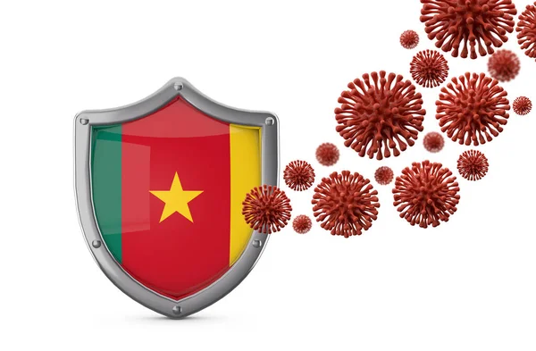 La bandiera del Camerun protegge contro un batterio virale. Render 3D — Foto Stock