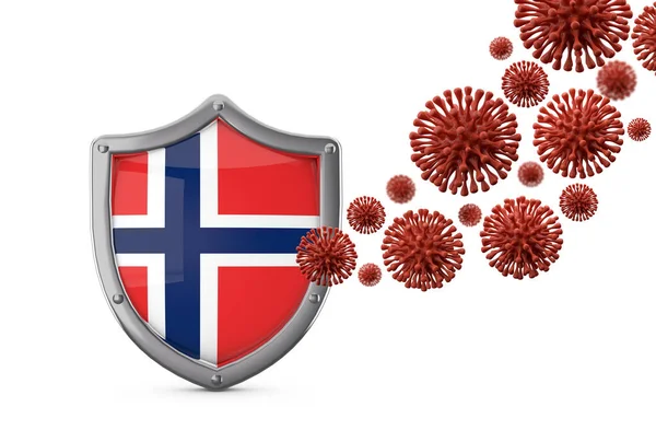 Norvegia protezione scudo bandiera contro un virus batteri. Render 3D — Foto Stock