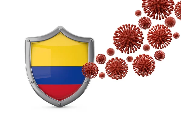 Colombia protezione scudo bandiera contro un virus batterico. Render 3D — Foto Stock