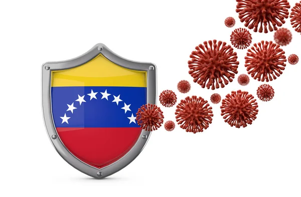 Venezuela protezione scudo bandiera contro un virus batterico. Render 3D — Foto Stock