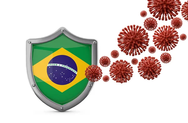 Brazilská vlajková ochrana proti virovým bakteriím. 3D vykreslení — Stock fotografie