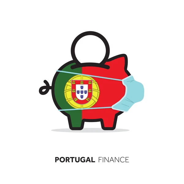 Portugal gezondheidskosten. Piggy bank met een beschermend gezichtsmasker — Stockvector