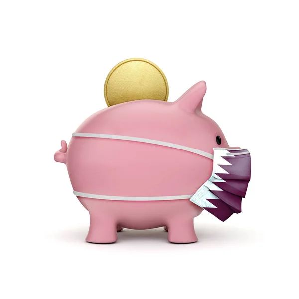 Qatar gezondheidszorg besparingen. Piggy bank met gezichtsmasker. 3d Render — Stockfoto