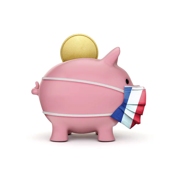 Francja oszczędności w opiece zdrowotnej. Świnka w masce. 3d Renderowanie — Zdjęcie stockowe