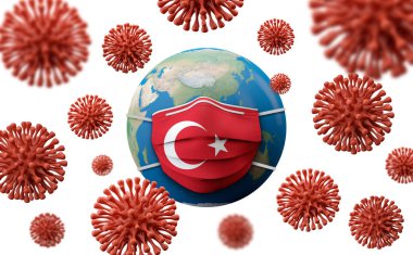 Turkey flag protective medical mask. 3D Rendering clipart