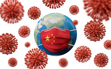 Çin bayrağı koruyucu tıbbi maske. 3d Hazırlama