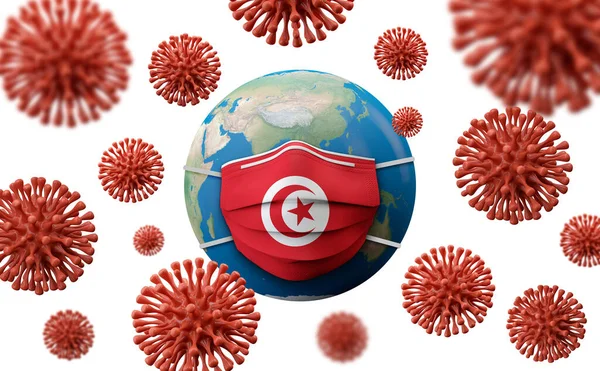 Tunisia menandai topeng medis pelindung. Perenderan 3D — Stok Foto