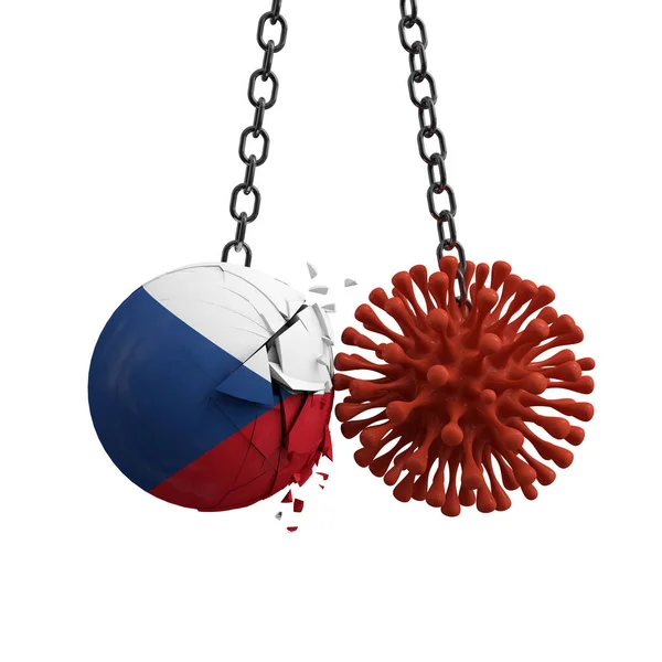 Czech Republic ball smashes into a virus disease microbe. 3D Render — Stock Photo, Image