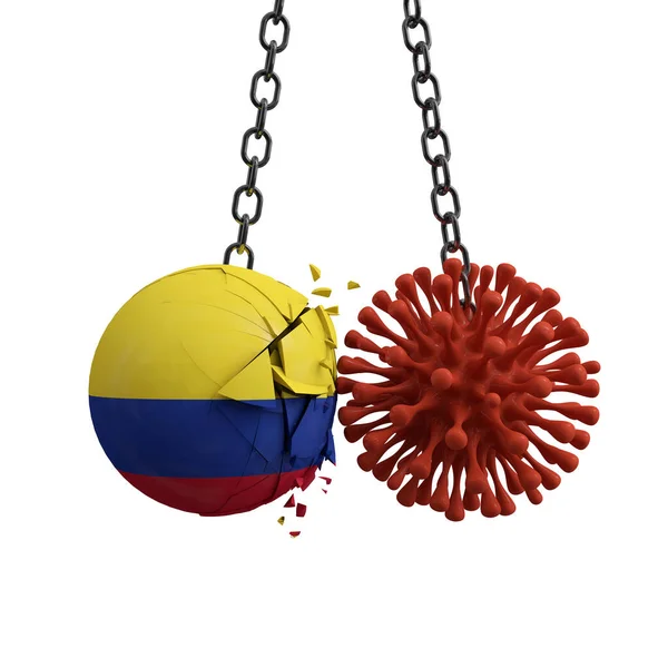 La palla colombiana si schianta contro un microbo virale. Render 3D — Foto Stock