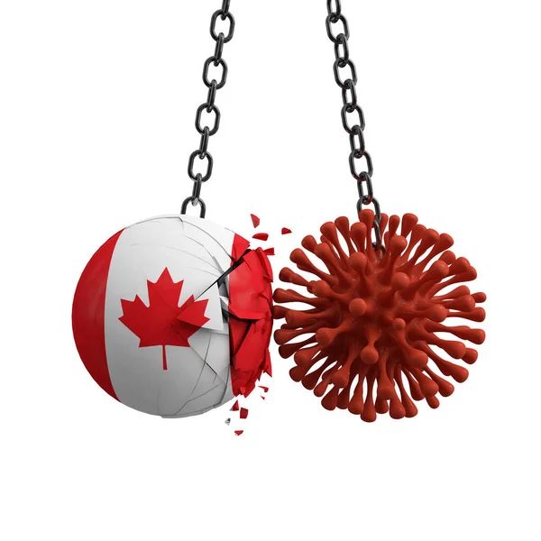 Une balle du Canada tombe sur un microbe de la maladie virale. Expéditeur 3D — Photo