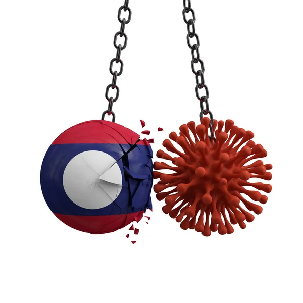 Laos ball smashes into a virus disease microbe. 3D Render — Stock Photo, Image