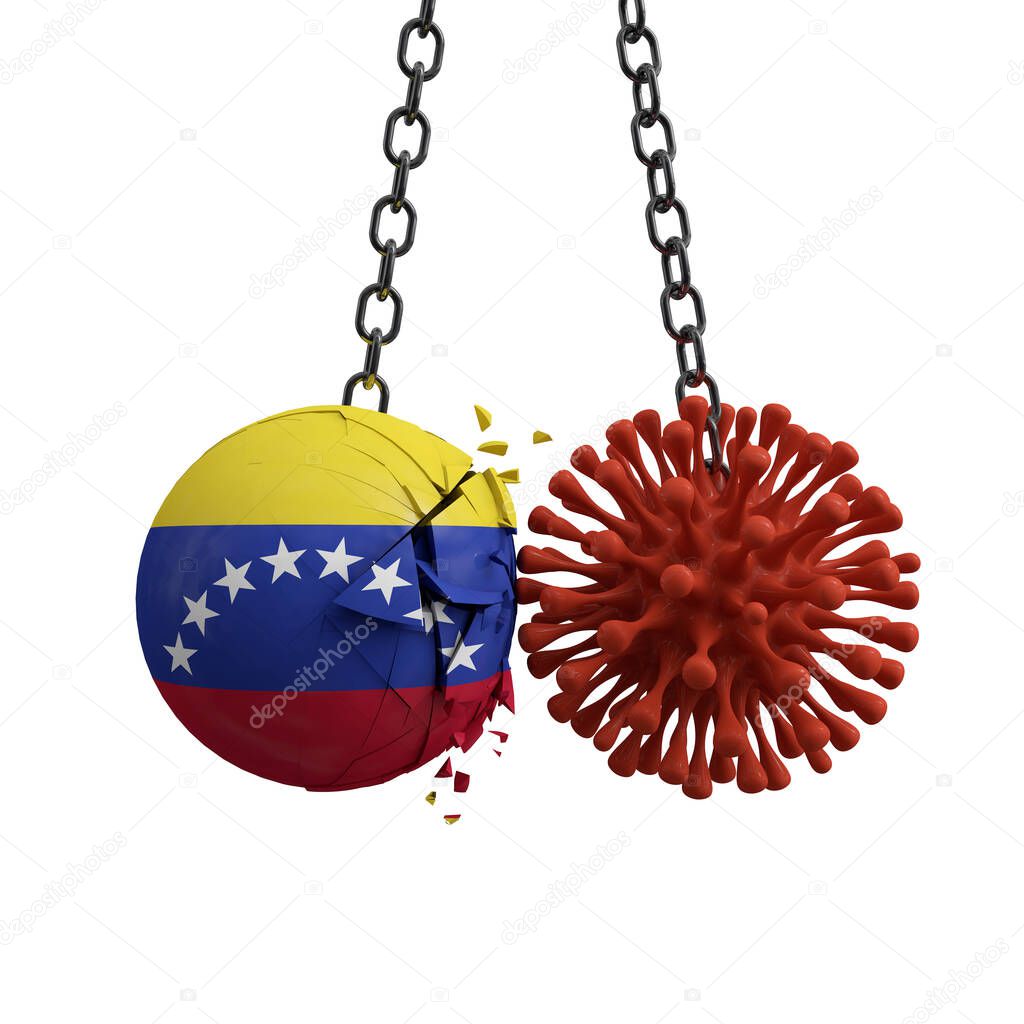 Venezuela ball smashes into a virus disease microbe. 3D Render