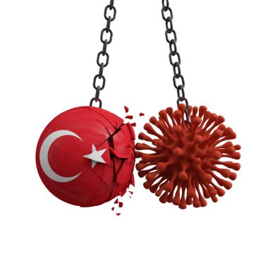 Hindi topu virüs mikrobuna çarpıyor. 3d Hazırlama