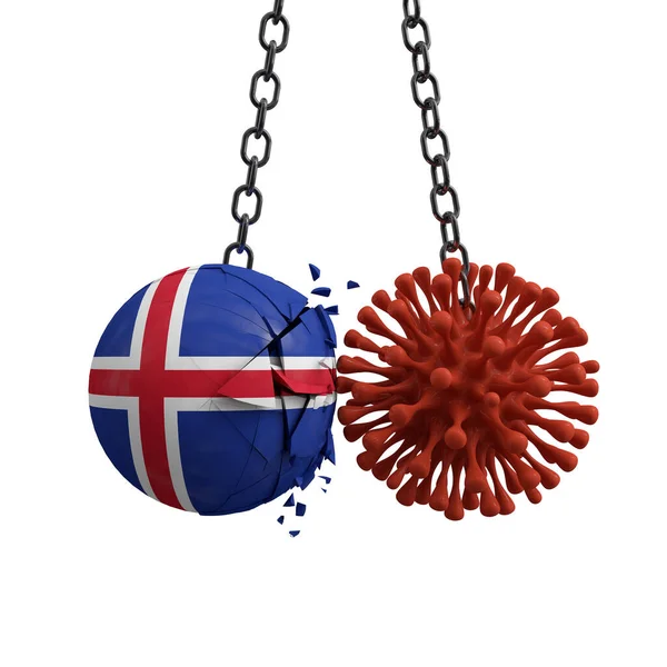 Iceland ball smashes into a virus disease microbe. 3D Render — Stock Photo, Image