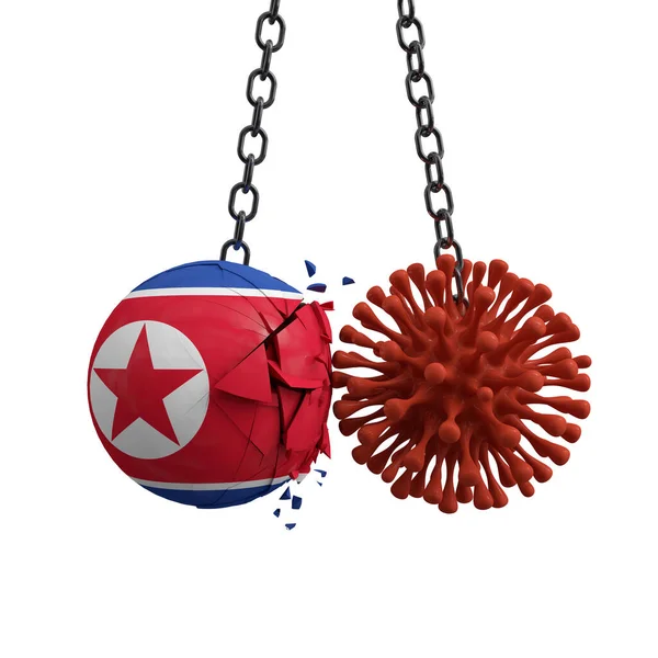 Nordkoreas Ball zerschellt in einer Viruserkrankung. 3d Render — Stockfoto