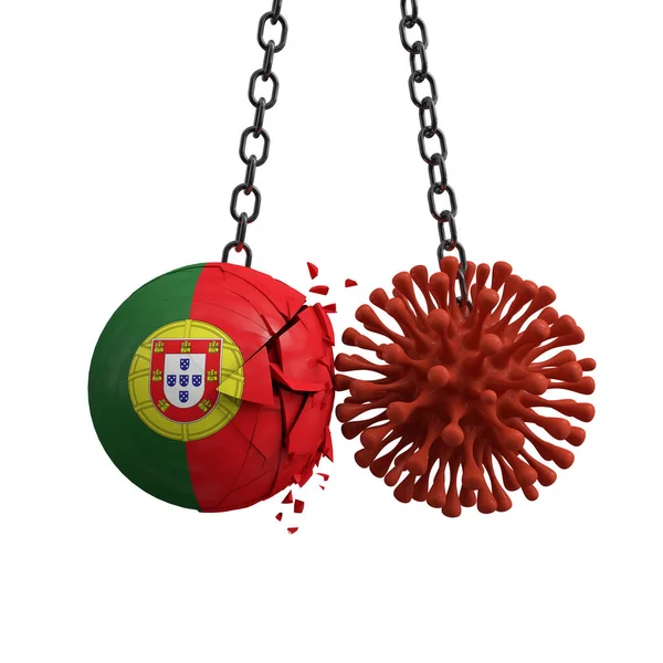 Португальский шар врезается в микроб вирусной болезни. 3D Render — стоковое фото