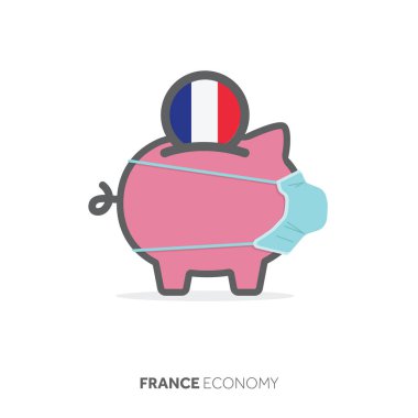France healthcare savings. Piggy bank with medical face mask clipart