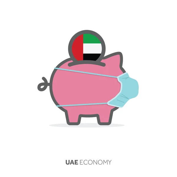 UAE healthcare savings. Piggy bank with medical face mask — Stock Vector