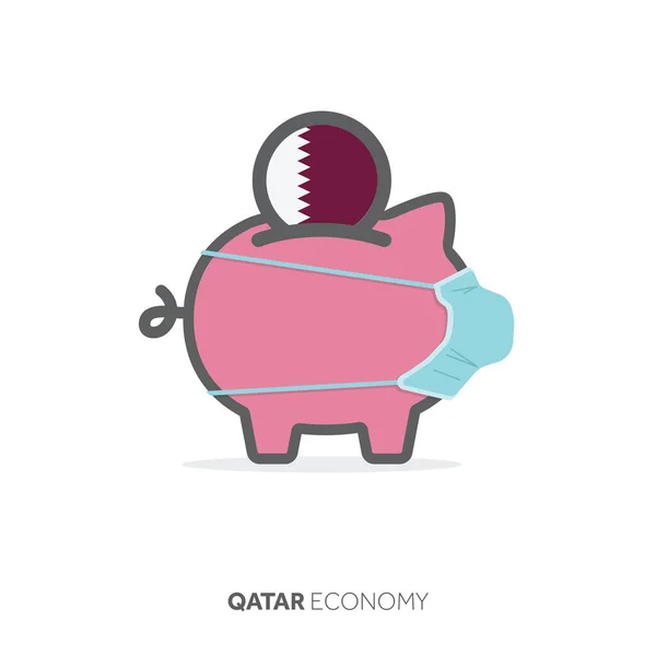 Qatar ahorros en salud. Hucha con mascarilla médica — Vector de stock