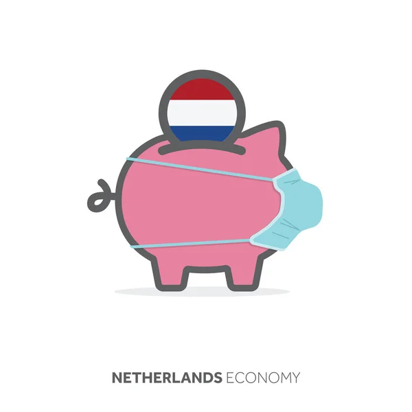 Pays-Bas épargne maladie. Tirelire avec masque médical — Image vectorielle