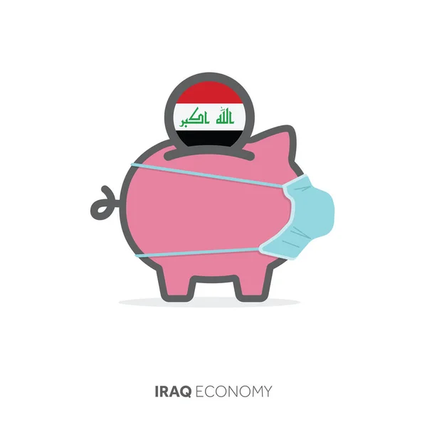 Einsparungen im irakischen Gesundheitswesen. Sparschwein mit Gesichtsmaske — Stockvektor