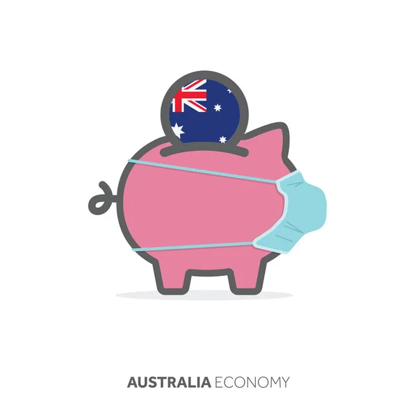 Australia healthcare savings. Piggy bank with medical face mask — Stock Vector