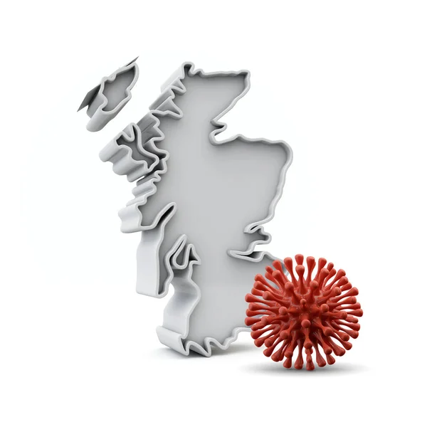 치명적 인 코로나 바이러스가 있는 스코틀랜드 지도. 3D 렌더링 — 스톡 사진
