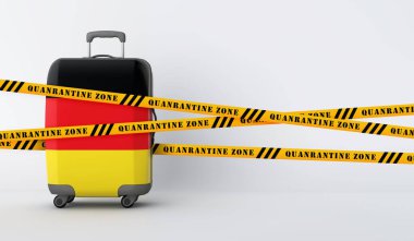 Almanya seyahat çantası karantina bandıyla kaplı. 3d Hazırlama