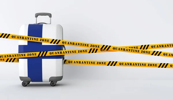 Finlandia valigia da viaggio coperto con nastro di quarantena. Render 3D — Foto Stock