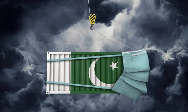 Pakistan container con maschera medica. Commercio di virus.. Render 3D — Foto Stock