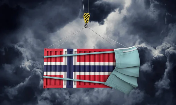 Norvegia container con maschera medica. Commercio di virus.. Render 3D — Foto Stock