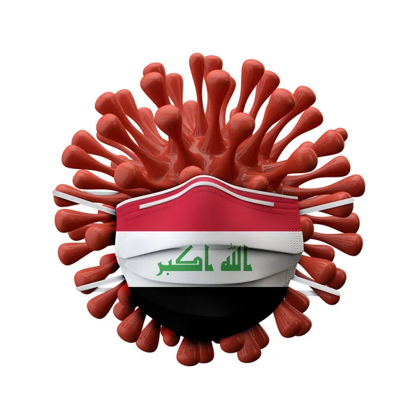 Iraq bandiera maschera protettiva su un batterio virale. Render 3D — Foto Stock