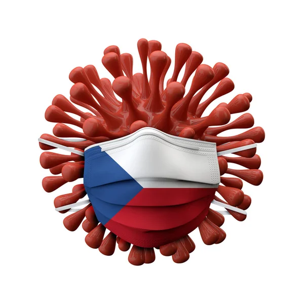 República Checa bandera máscara protectora en una bacteria del virus. Renderizado 3D — Foto de Stock
