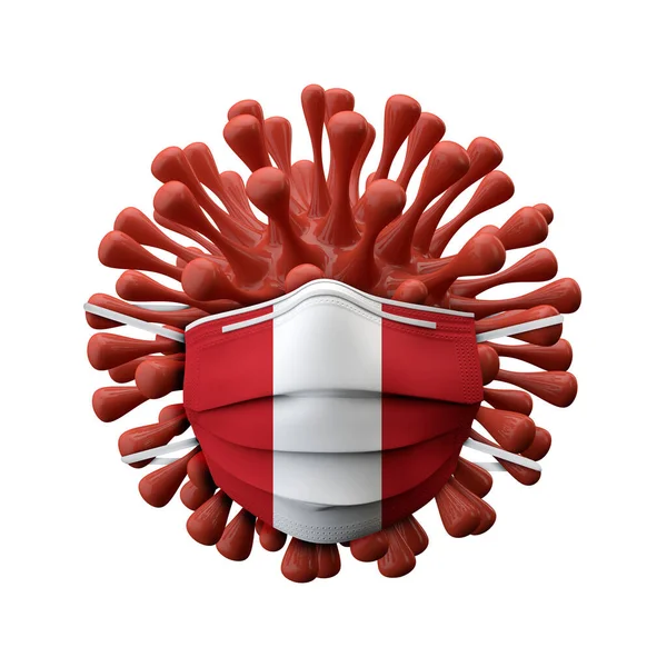 Perú bandera máscara protectora en una bacteria del virus. Renderizado 3D — Foto de Stock