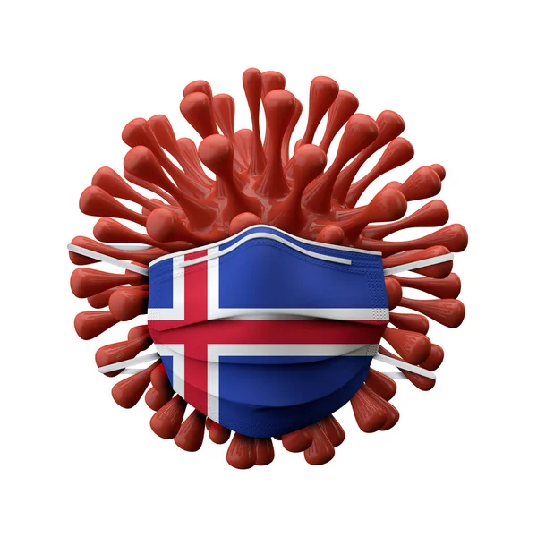 Islanda bandiera maschera protettiva su un batterio virale. Render 3D — Foto Stock