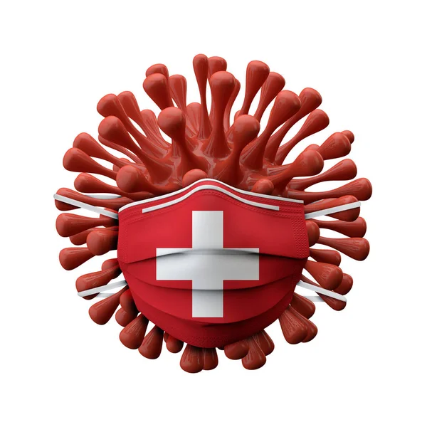 Switzerland flag protective mask on a virus bacteria. 3D Render — Stock Photo, Image