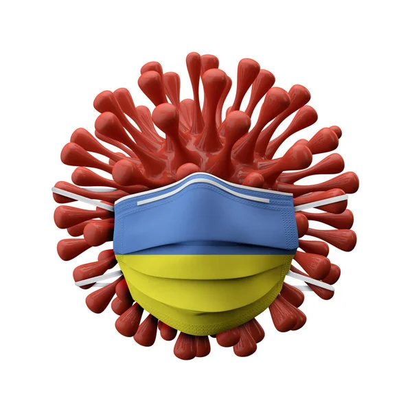 Ukraina flaga ochronna maska na bakterii wirusa. 3d Renderowanie — Zdjęcie stockowe