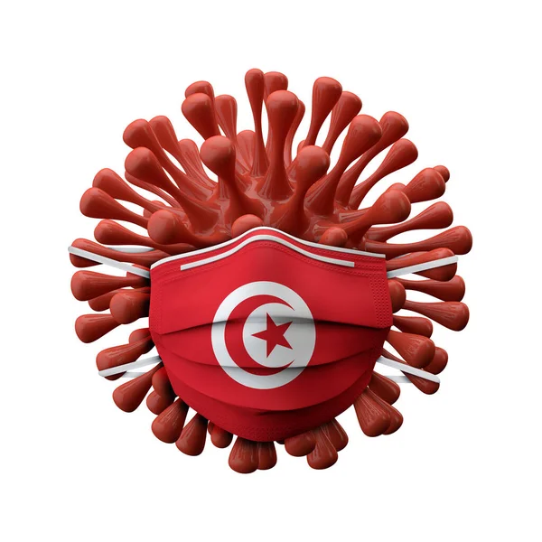 Tunisia flag protective mask on a virus bacteria. 3D Render — Stock Photo, Image