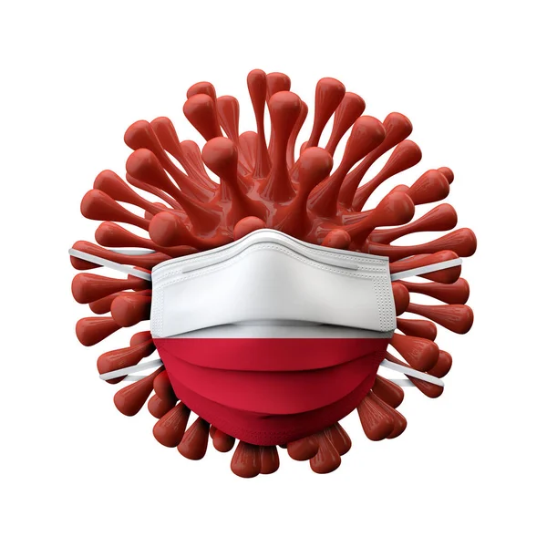폴란드는 바이러스 박테리아에 보호용 마스크를 부착 한다. 3D 렌더링 — 스톡 사진