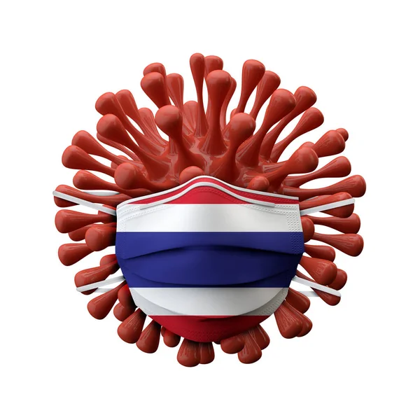 Thailand flag protective mask on a virus bacteria. 3D Render — Stock Photo, Image