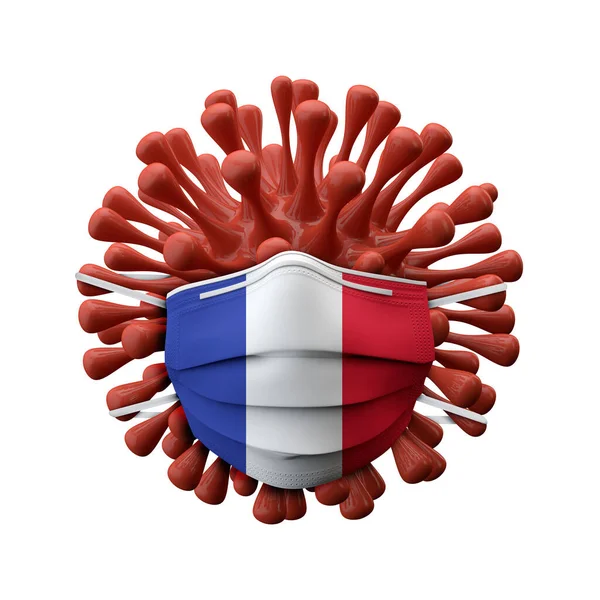 France flag protective mask on a virus bacteria. 3D Render — Stock Photo, Image
