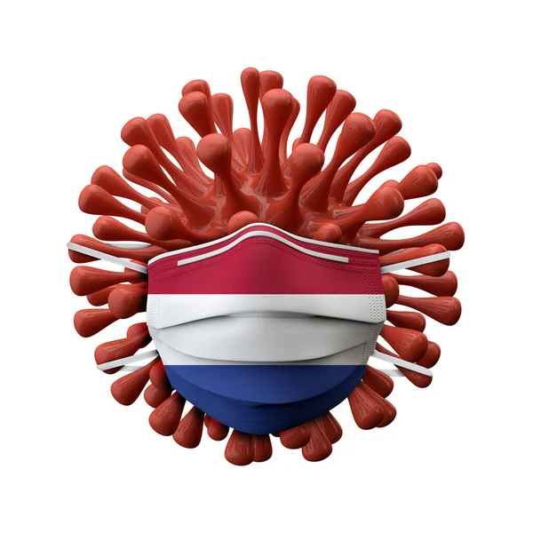 Netherlands flag protective mask on a virus bacteria. 3D Render — Stock Photo, Image