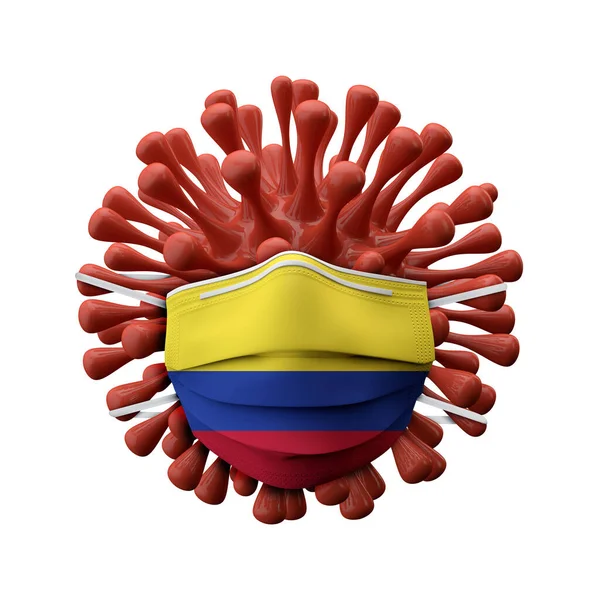 Κολομβία σημαία προστατευτική μάσκα σε ένα βακτήριο του ιού. 3d αποτύπωση — Φωτογραφία Αρχείου