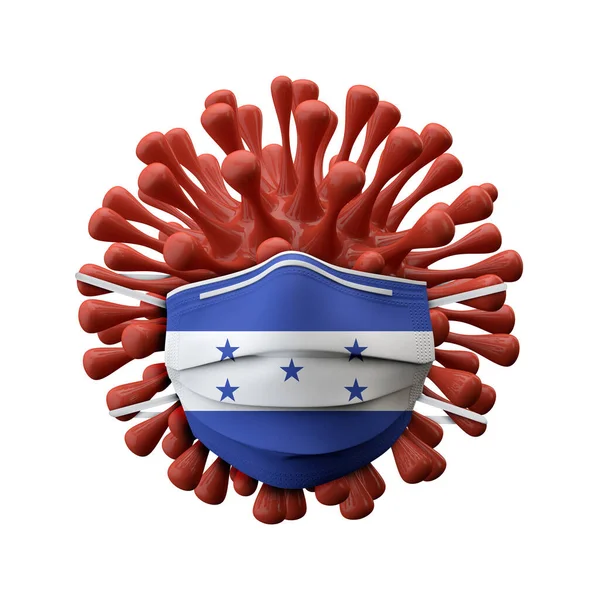Honduras flag protective mask on a virus bacteria. 3D Render — Stock Photo, Image