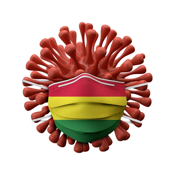 Bolivia flag protective mask on a virus bacteria. 3D Render — Stock Photo, Image