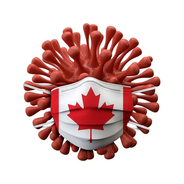 Canada flag protective mask on a virus bacteria. 3D Render — Stock Photo, Image