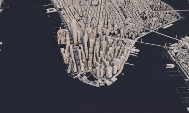 New York şehir haritası 3D görüntüleme. Hava uydu görüntüsü.
